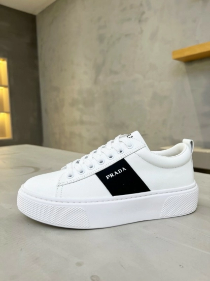2024 Unisex Prada White Black Leather Sneakers MJ00310