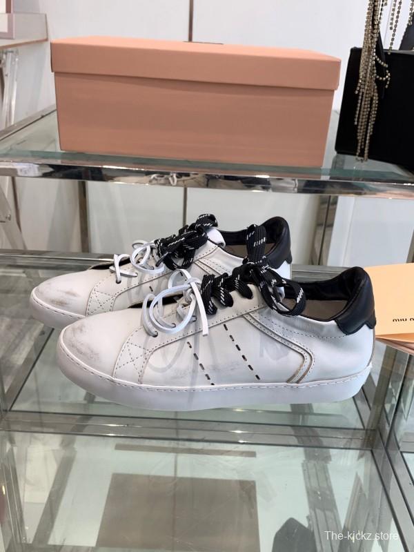2025 Women Miu Miu White Black Leather Sneakers LY00290