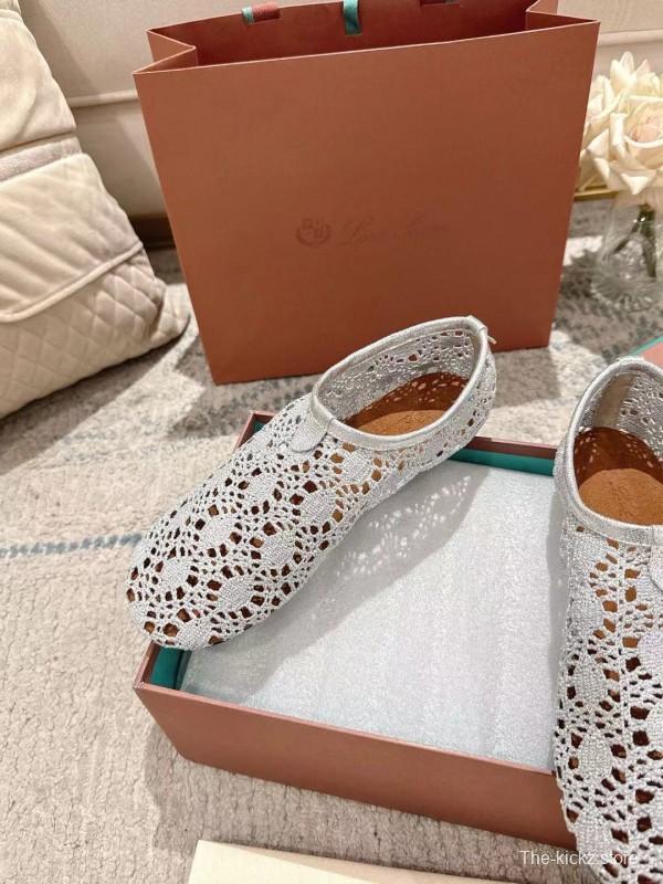 2025 Women LP White Knitted Ballet Shoes LY00250