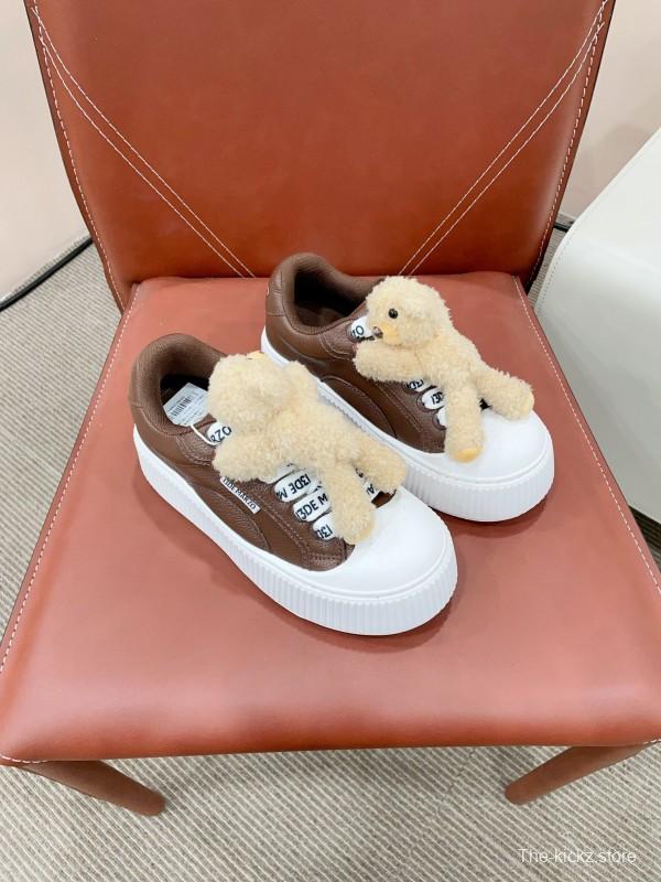 2025 Women 13DE MARZO Brown White Leather Plush Toy Sneakers KFY00300