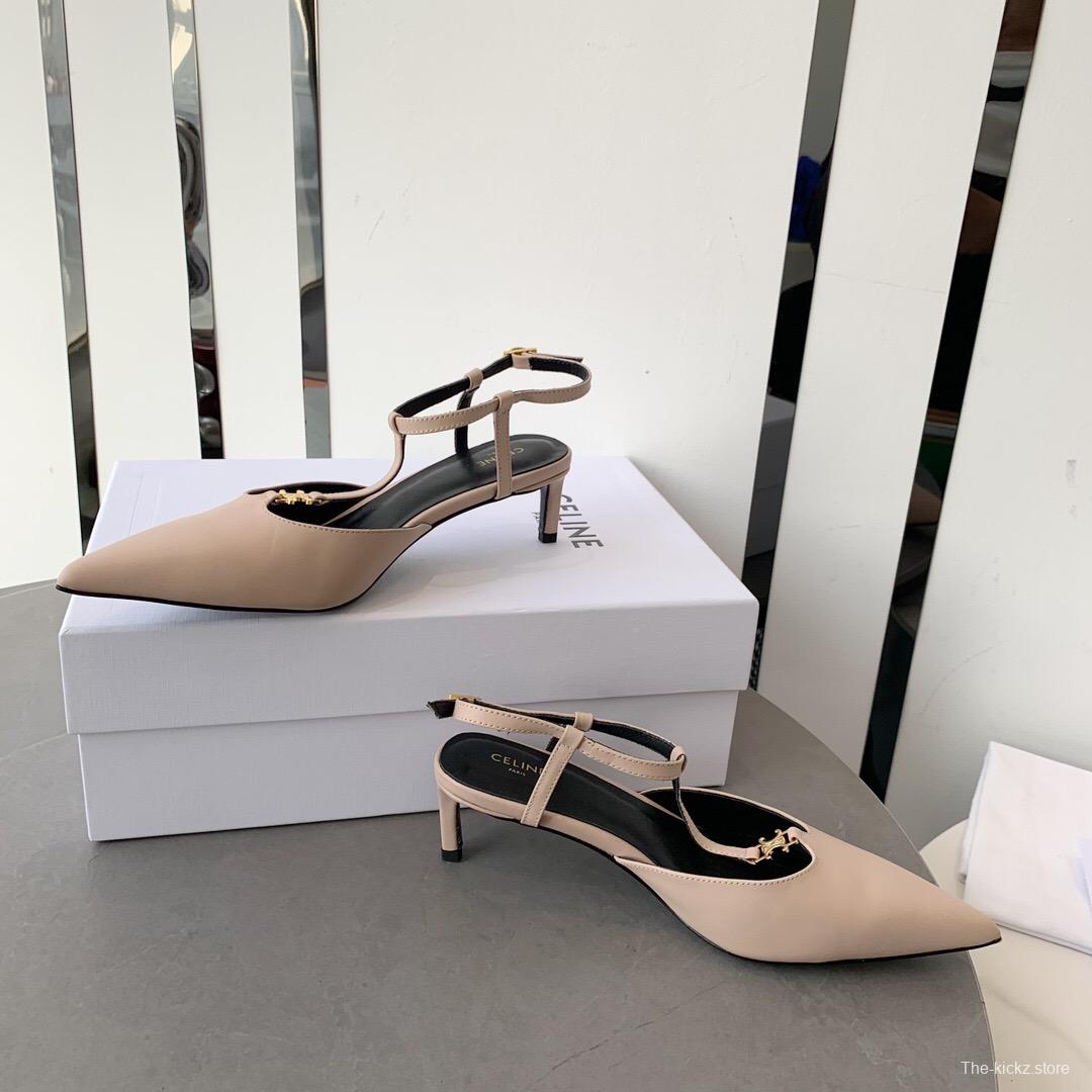 2025 Women Celine Beige Calfskin T-Strap Pumps