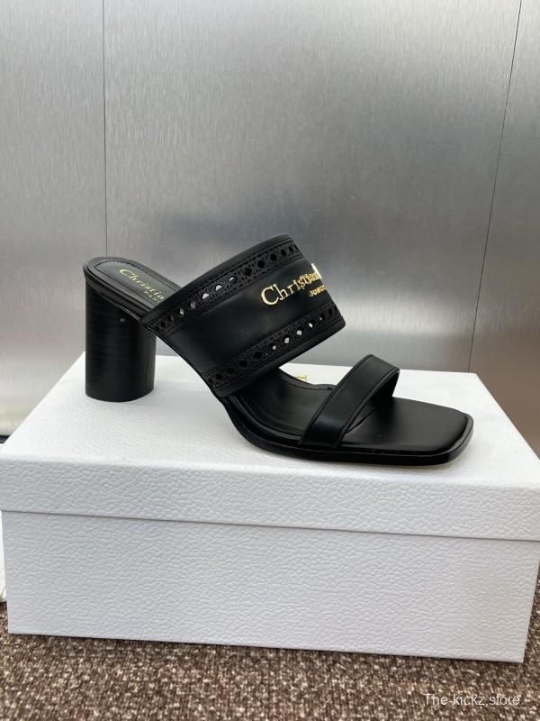 2024 Women Dior Black Leather Slide Sandals