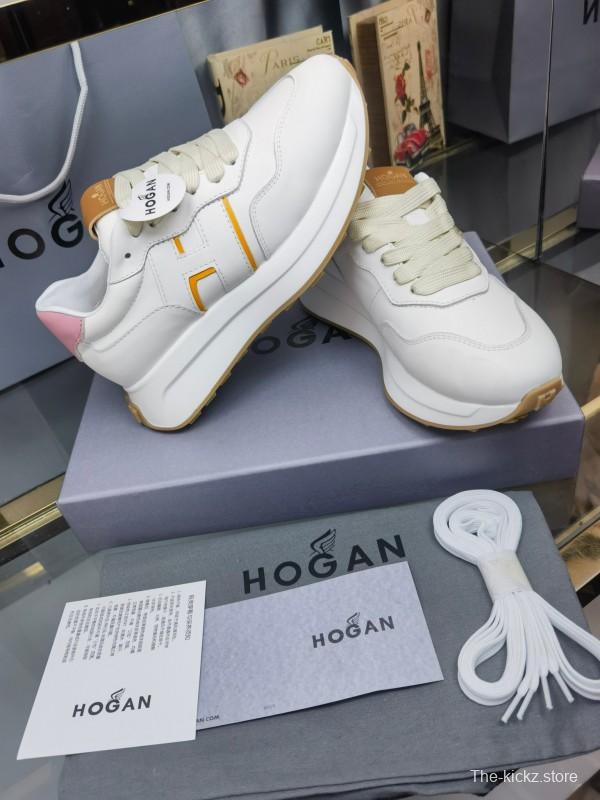 2025 Women HOGAN White Pink Leather Sneakers LY00360
