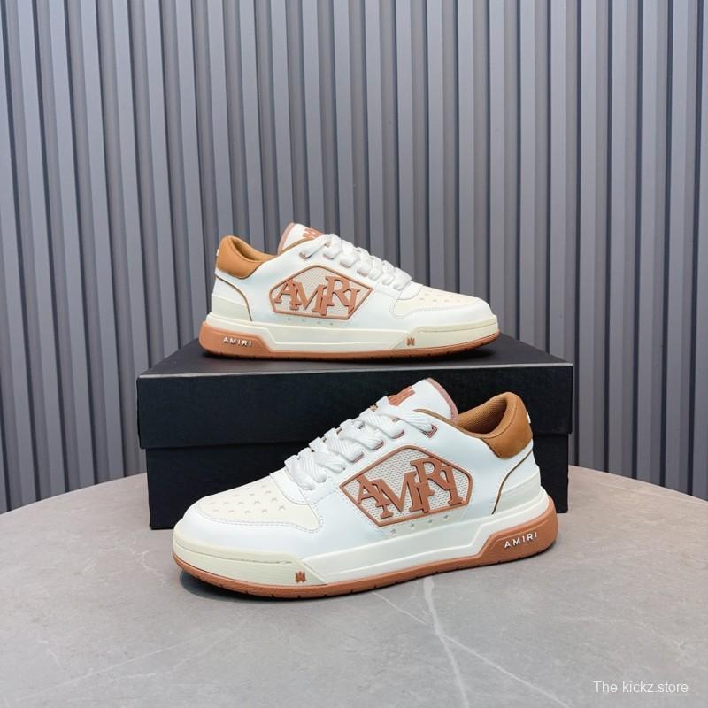 2025 Unisex Amiri White Brown Leather Sneakers MJ00360