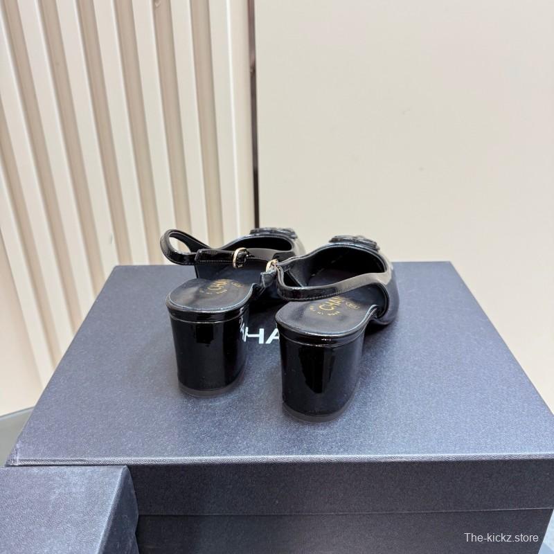 2025 Women Chanel Black Patent Leather Slingback Pumps