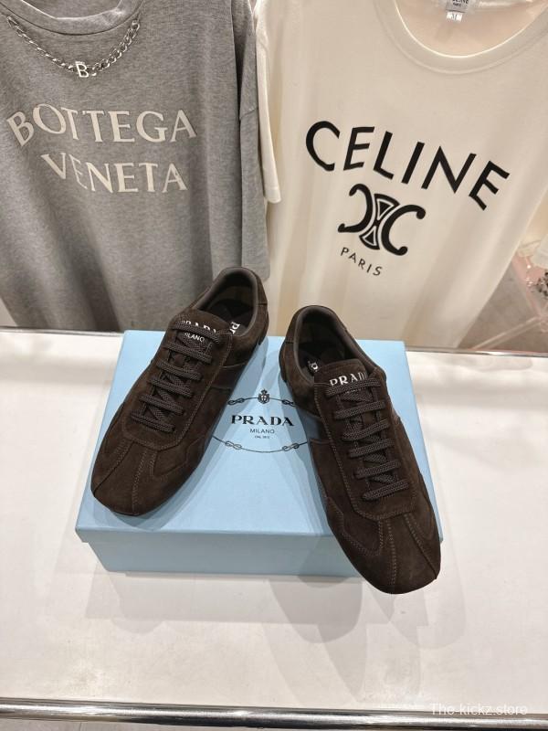 2025 Women Prada Brown Suede Lace-Up Sneakers