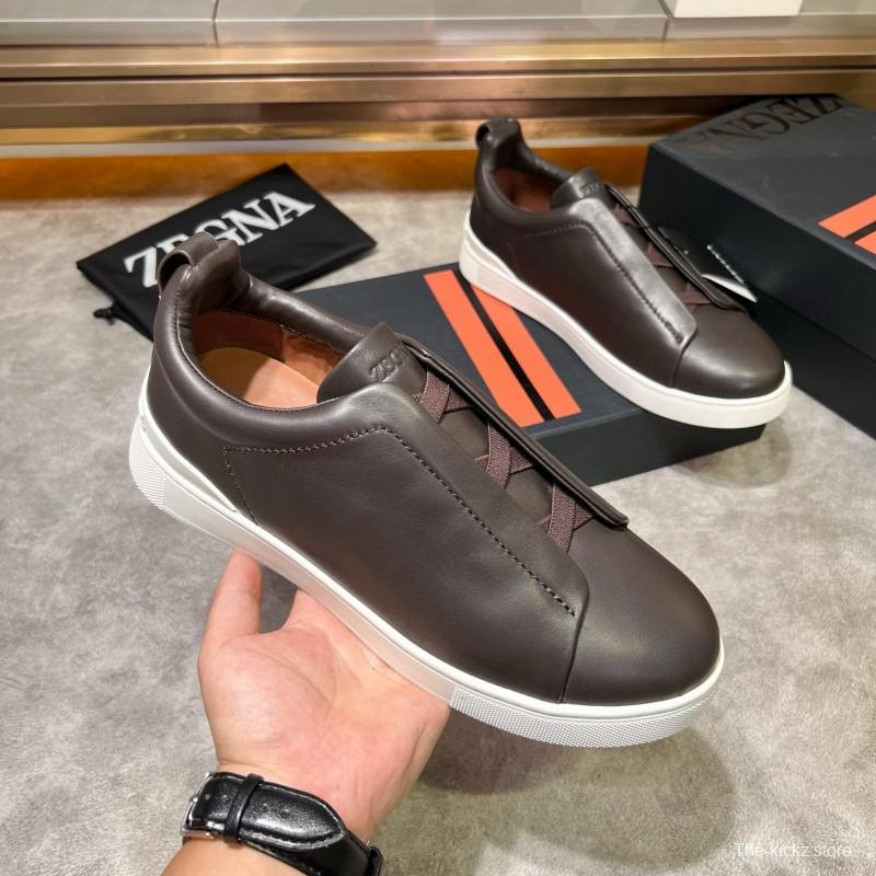 2024 Men Ermenegildo Zegna Brown Calfskin Leather Sneakers LY00000
