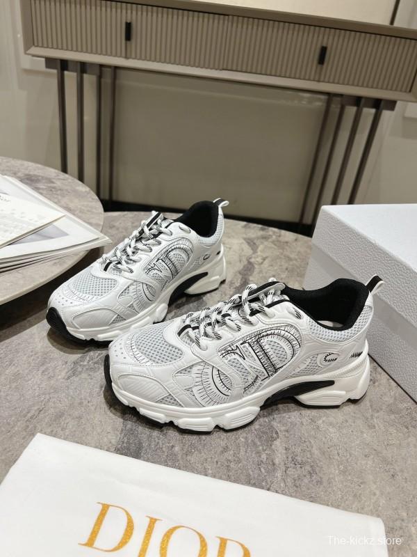 2025 Women Dior White Mesh Leather Sneakers