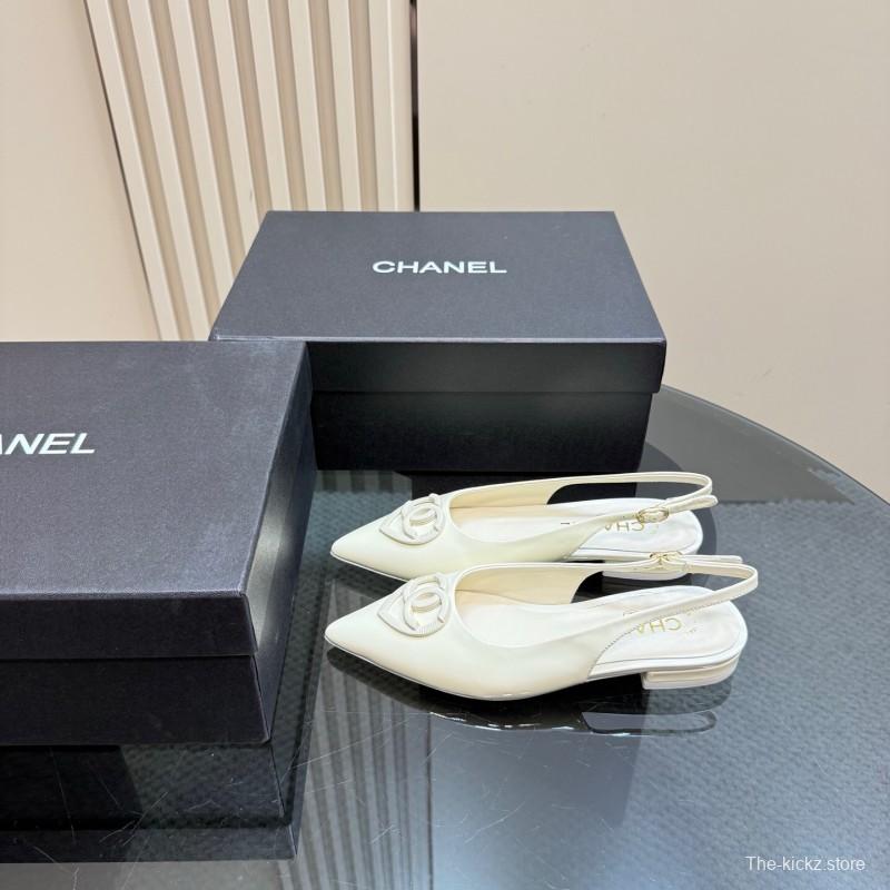 2025 Women Chanel White Leather Slingback Pumps