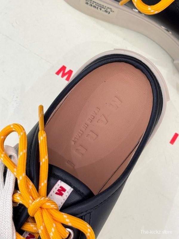 2025 Women YSL Saint Laurent Black White Leather Platform Sneakers Yellow Lace LY00360(F)