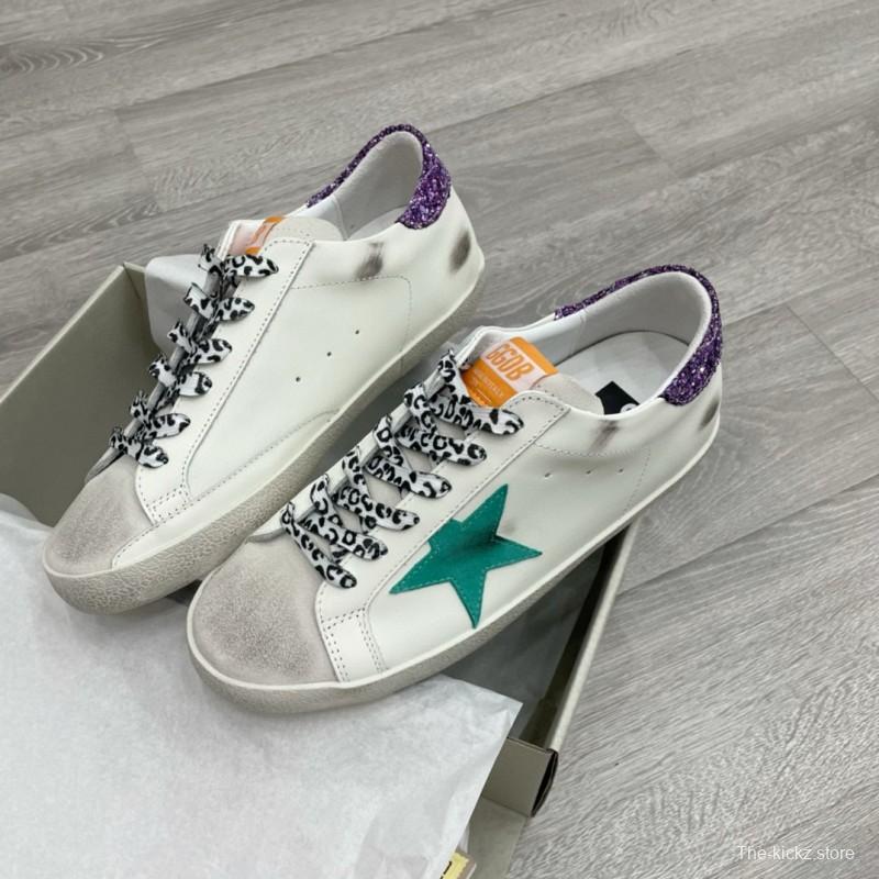 2025 Women GGDB White Green Suede Leather Sneakers