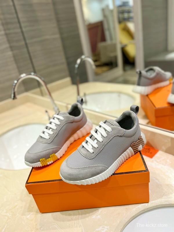 2024 Unisex Hermès Gray Beige Silk Suede Sneakers MJ00320