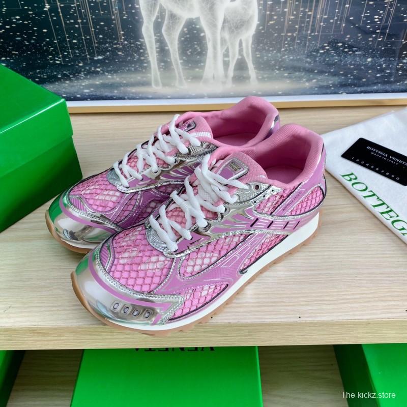 2025 Women BV Pink Silver Mesh Leather Running Sneakers