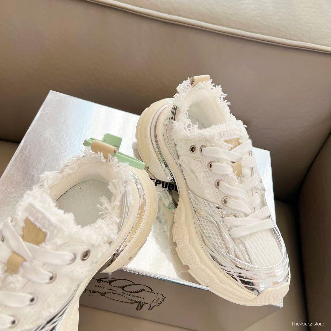 2025 Unisex Smilerepublic White Silver Mesh Leather Fur Sneakers