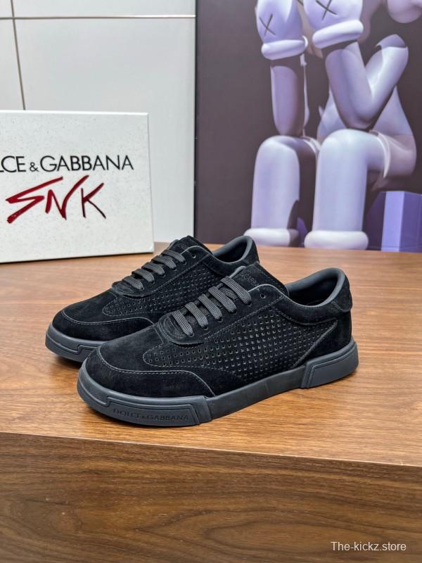 2025 Men Dolce & Gabbana Black Suede Leather Casual Sneakers LY00280