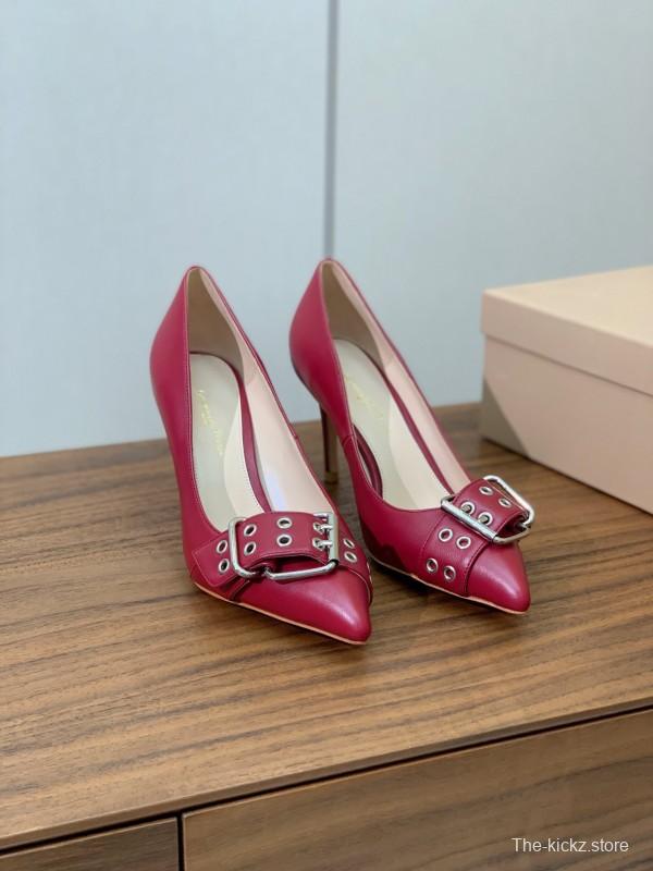 2025 Women Gianvito Rossi Red Leather Heels Buckle KFY00300
