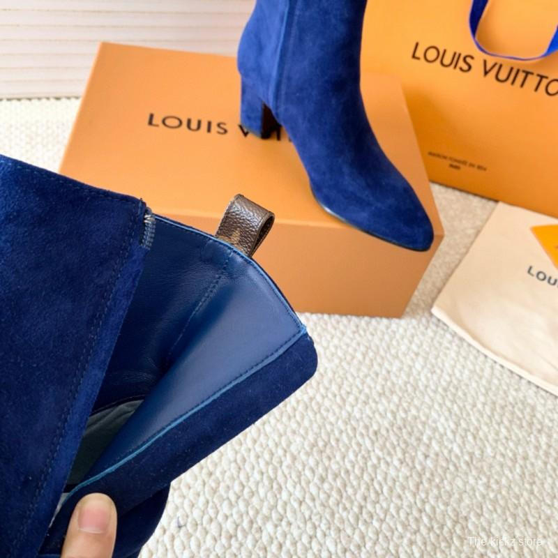 2024 Women Louis Vuitton Blue Suede Ankle Boots