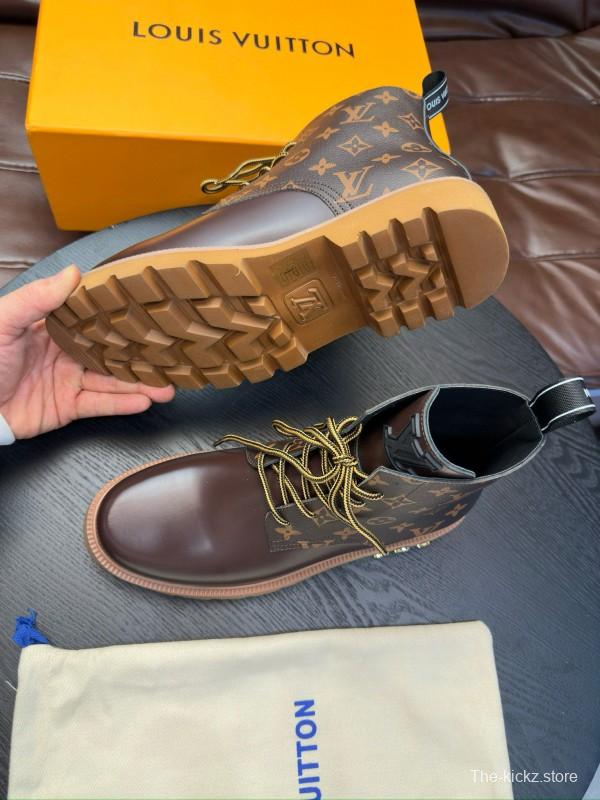 2024 Men Louis Vuitton Brown Leather High Top Boots MJ00440
