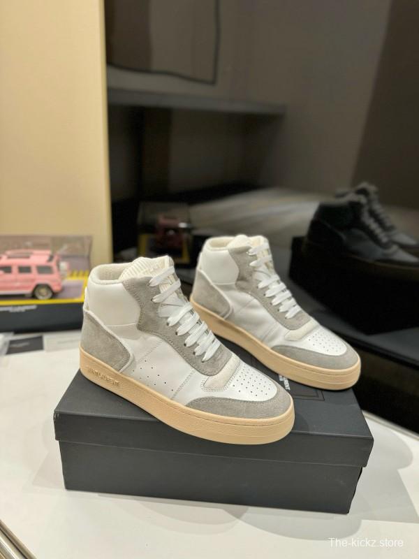 2024 Unisex Yves Saint Laurent White Grey Leather High Top Sneakers MJ00390