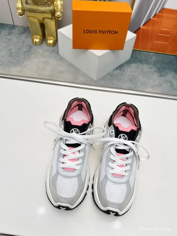2025 Unisex Louis Vuitton White Pink Mesh Leather Sneakers Monogram LY00340