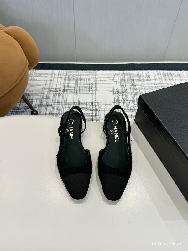 2025 Women Chanel Black Leather Bouclé Ballet Flats LY00240