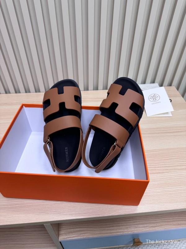2025 Women Hermès Brown Leather Sandals