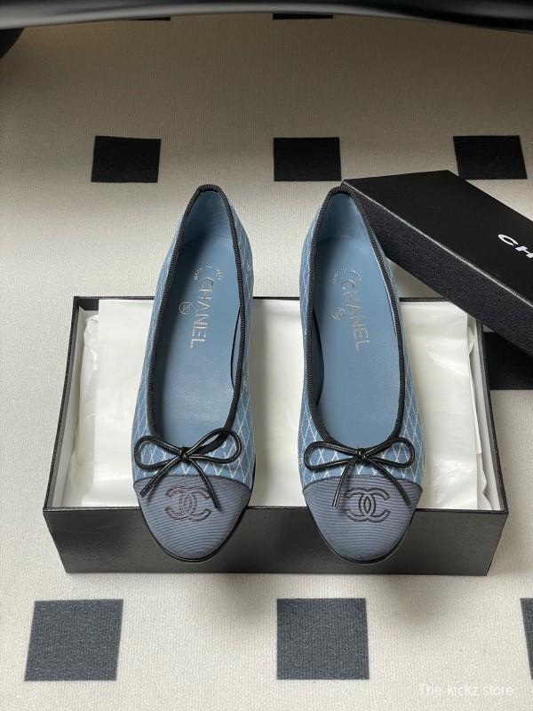 2025 Women Chanel Blue Denim Ballet Flats KFY00300