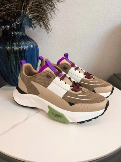 2024 Unisex Valentino beige white purple mesh leather sneakers