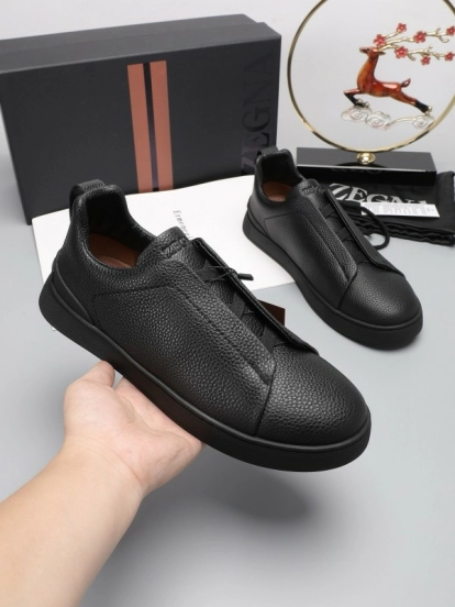 2024 Men Ermenegildo Zegna Black Leather Sneakers MJ00240