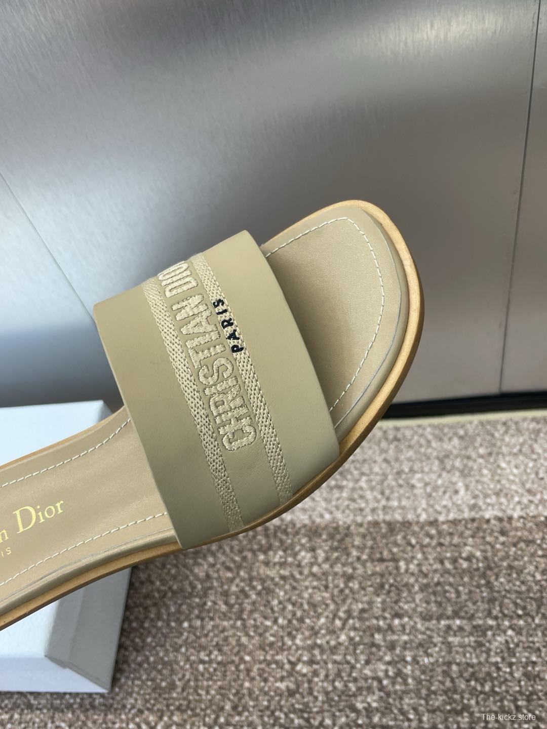 2025 Women Dior Beige Fabric Slide Sandals KFY00300