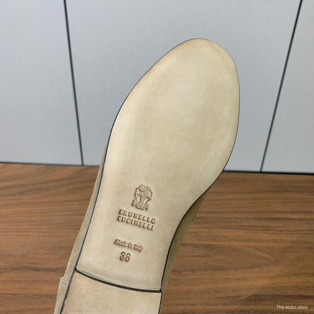 2025 Men Brunello Cucinelli Beige Suede Loafers Handmade Craftsmanship KFY00300(M)