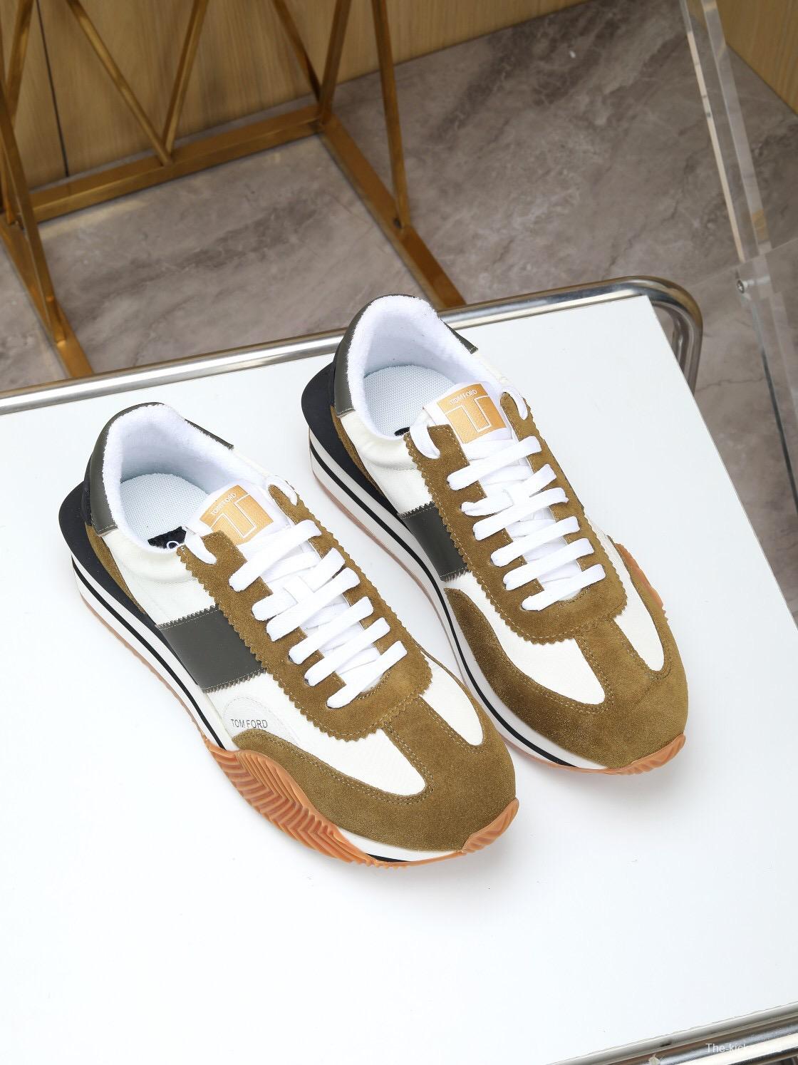 2025 Unisex TOM FORD White Black Brown Leather Suede Sneakers LY00360(LY00370)