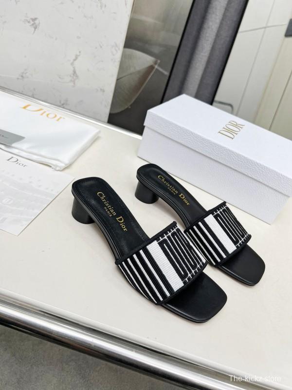 2025 Women Dior Black White Fabric Sandals LY00200