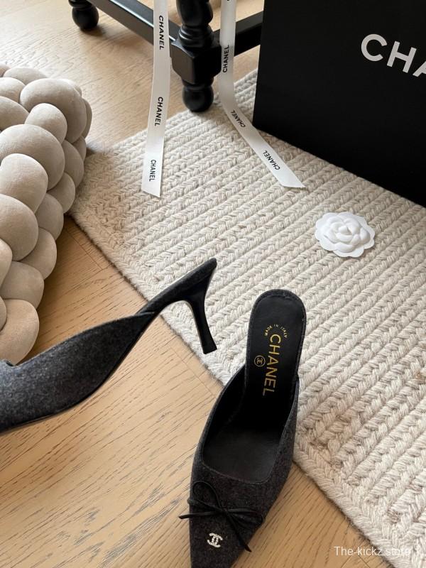 2025 Women Chanel Black Fabric Mules