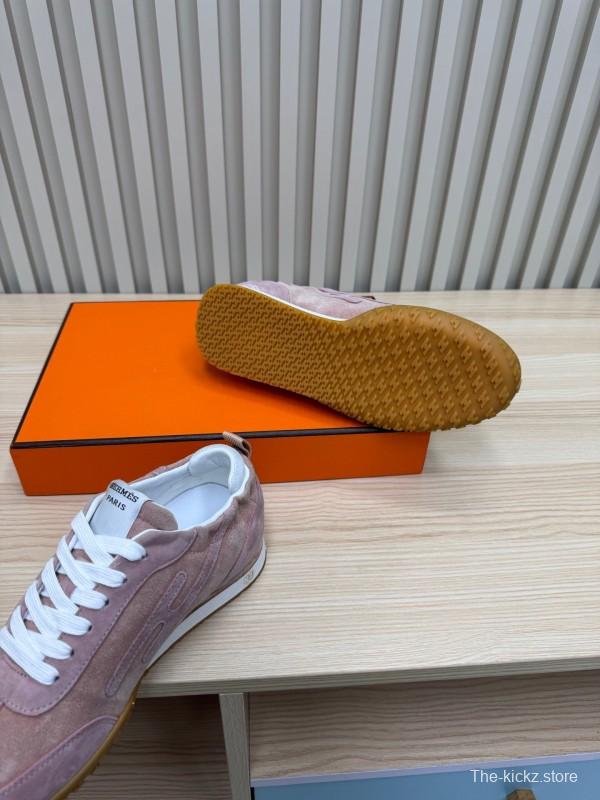 2025 Women Hermès Pink Suede Sneakers KFY00300