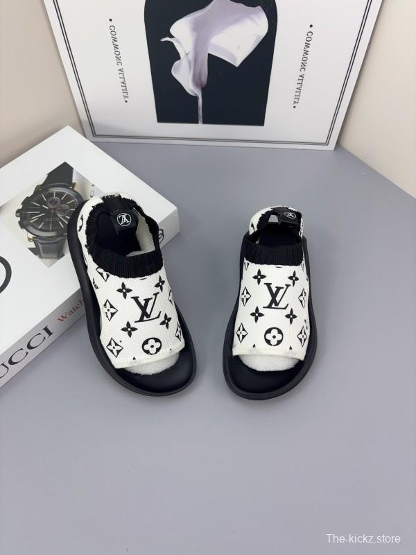 2025 Kids Louis Vuitton Black White Fabric Sandals