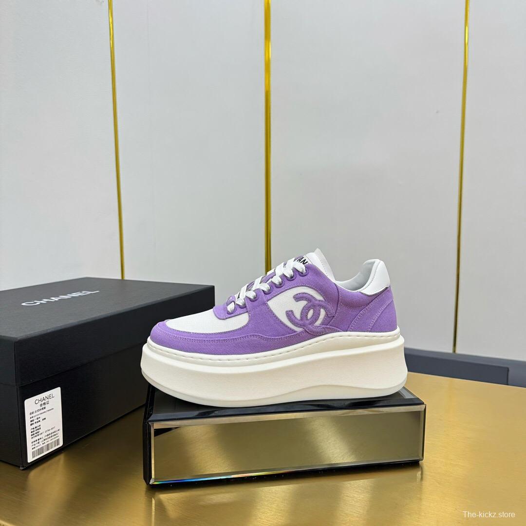 2025 Women Chanel Purple White Leather Canvas Sneakers