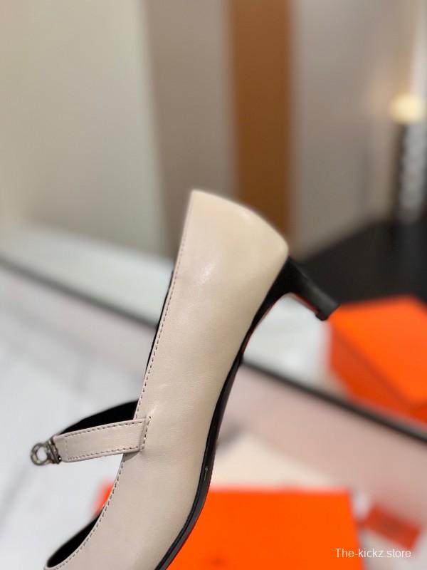 2025 Women Hermès White Leather Mary Jane