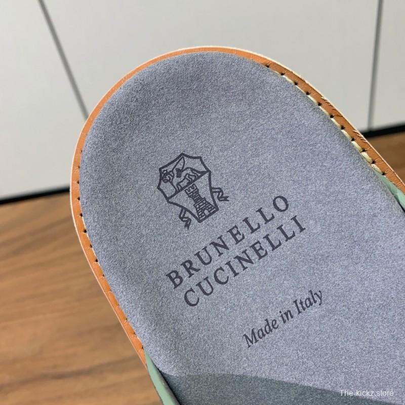 2025 Unisex Brunello Cucinelli Green Suede Leather Slippers KFY00250