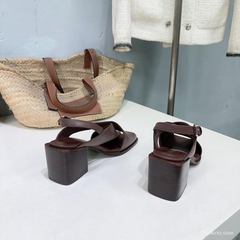 2025 Women Lemaire Brown Leather Heeled Sandals