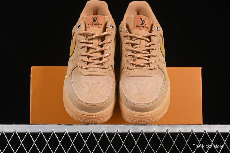 Louis Vuitton x Nike Air Force 1 '07 Low Casual Sneakers with Monogram Print in Wheat - CJ9179-200