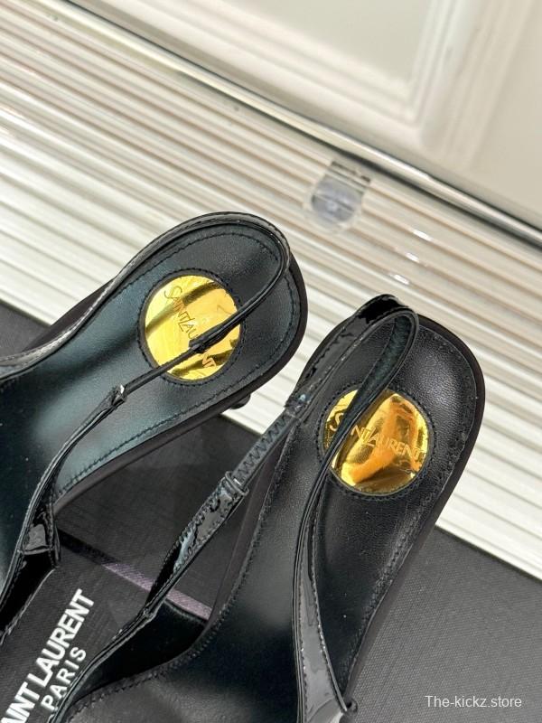 2025 Women YSL Black Patent Leather High Heel Slingback KFY00290