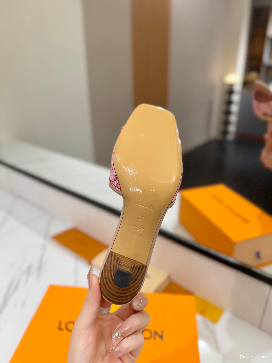 2025 Women Louis Vuitton Pink Leather Mules KFY00310