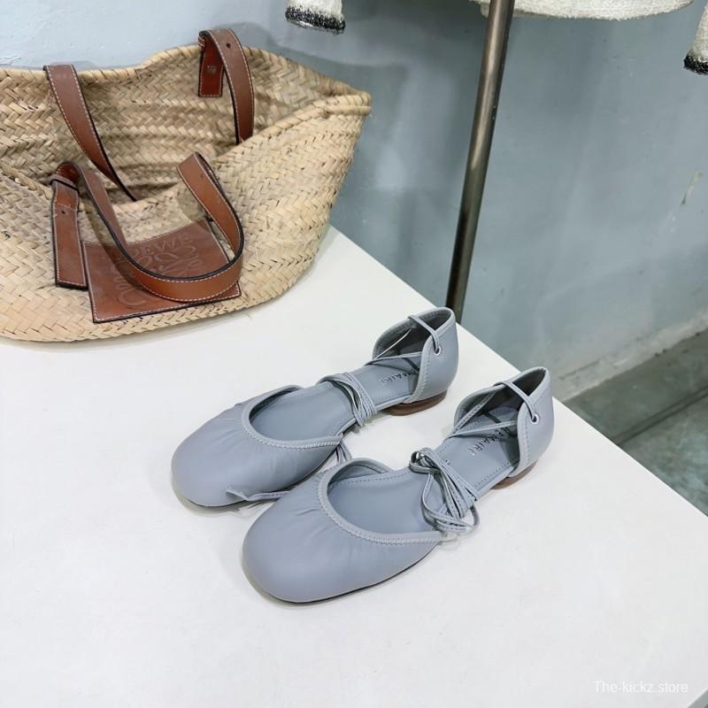 2025 Women LEMAIRE Light Grey Leather Ballet Flats