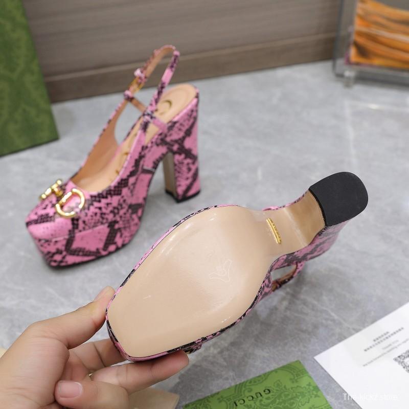 2025 Women Gucci Pink Black Leather Platform High Heels KFY00320
