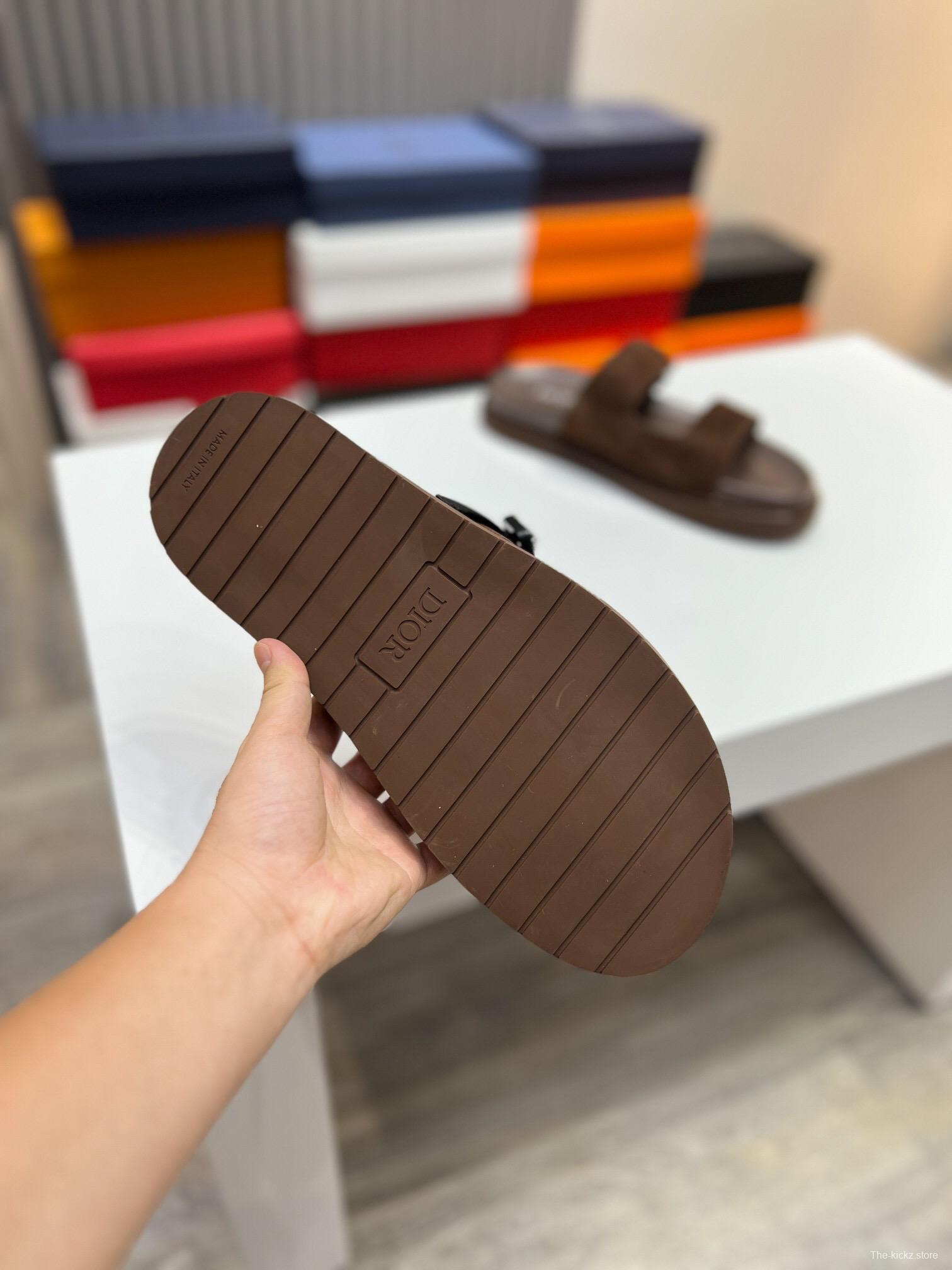 2025 Men Dior Brown Suede Leather Slippers AS00190