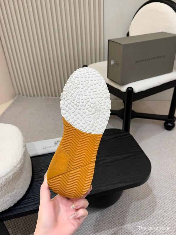 2025 Unisex Brunello Cucinelli Black Milk Blue Apricot Calfskin Leather Sneakers AS00320