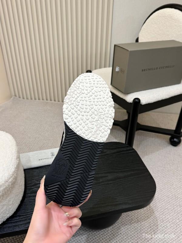 2025 Men Brunello Cucinelli Black White Calf Leather Sneakers AS00320