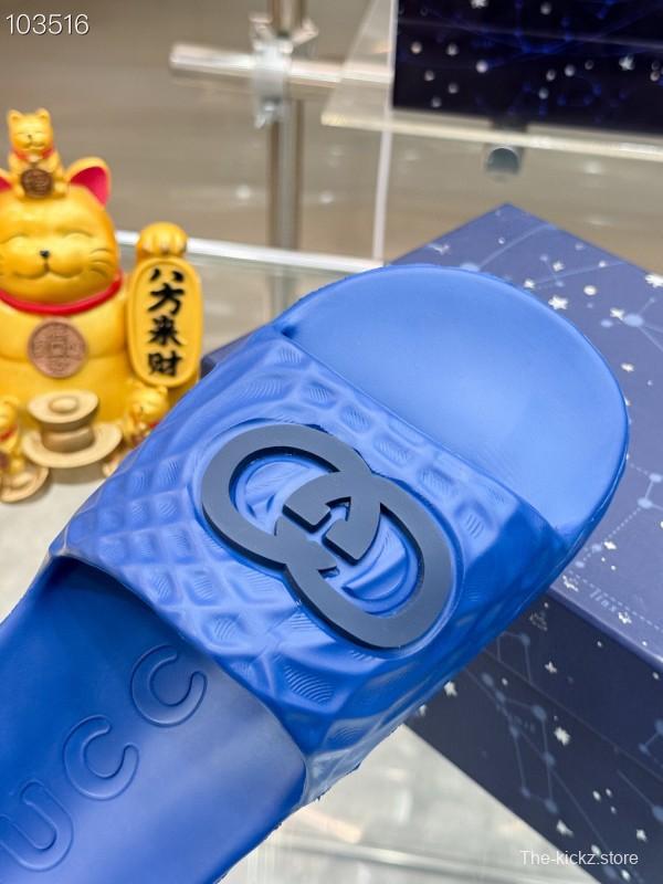 2025 Men Gucci Blue Rubber Slippers Interlocking G KFY00170