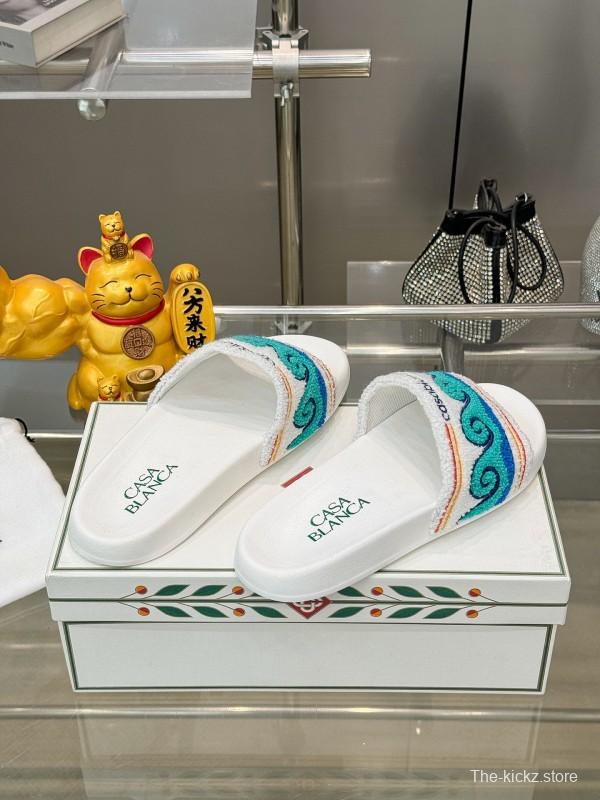 2025 Men CASA BLANCA Blue White Embroidered Slippers KFY00160